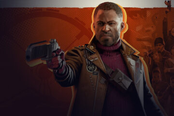Illustration of a man holding and pointing a gun.