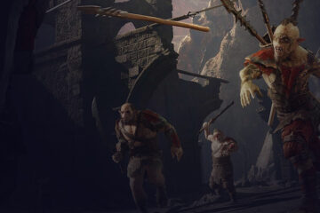 Creatures fighting and throwing weapons