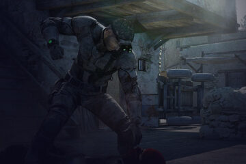 Man hitting another person in a war zone