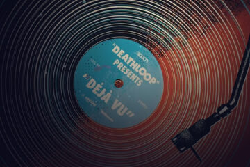 Close-up of the vinyl record Deja Vu from Deathloop