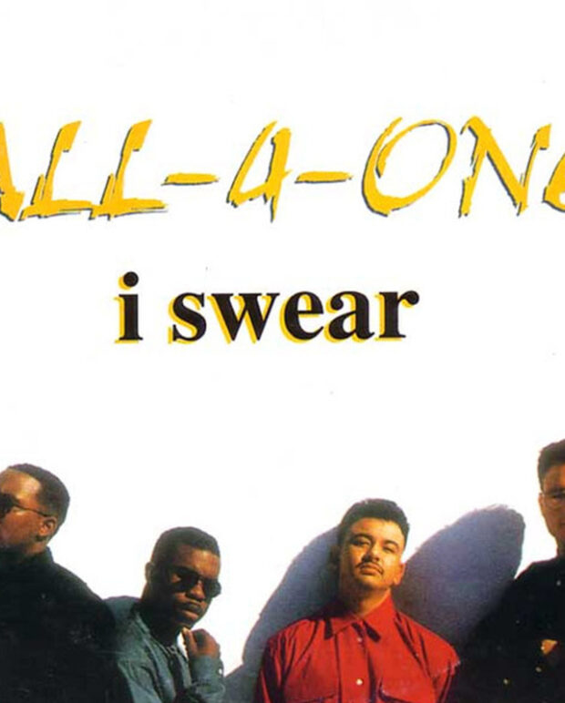 Medium shot of the four members with "All 4 One - I swear" written on the top